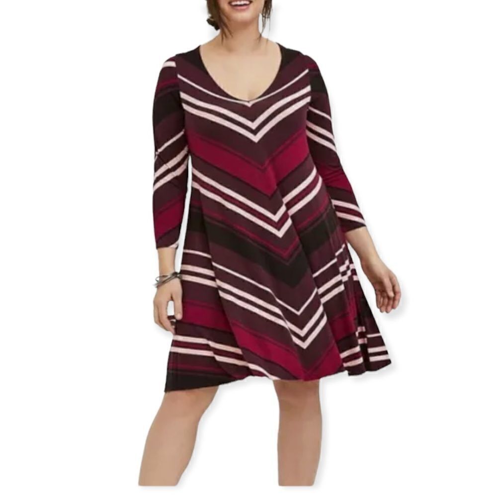 NWT Torrid Red Maroon Stripe Jersey 3/4 sleeve Trapeze Knit Dress Sz 14-16 1X